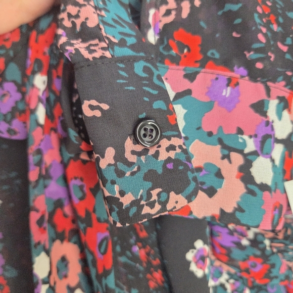 Molly Bracken Black and Pink Sheer Tie Front Blouse Size 2X - Picture 5 of 7